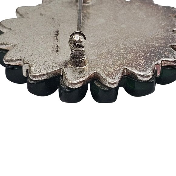 Vtg Green Floral Molded Glass Brooch Purple Rhinestone Silver Tone Pin Flower - Picture 8 of 9